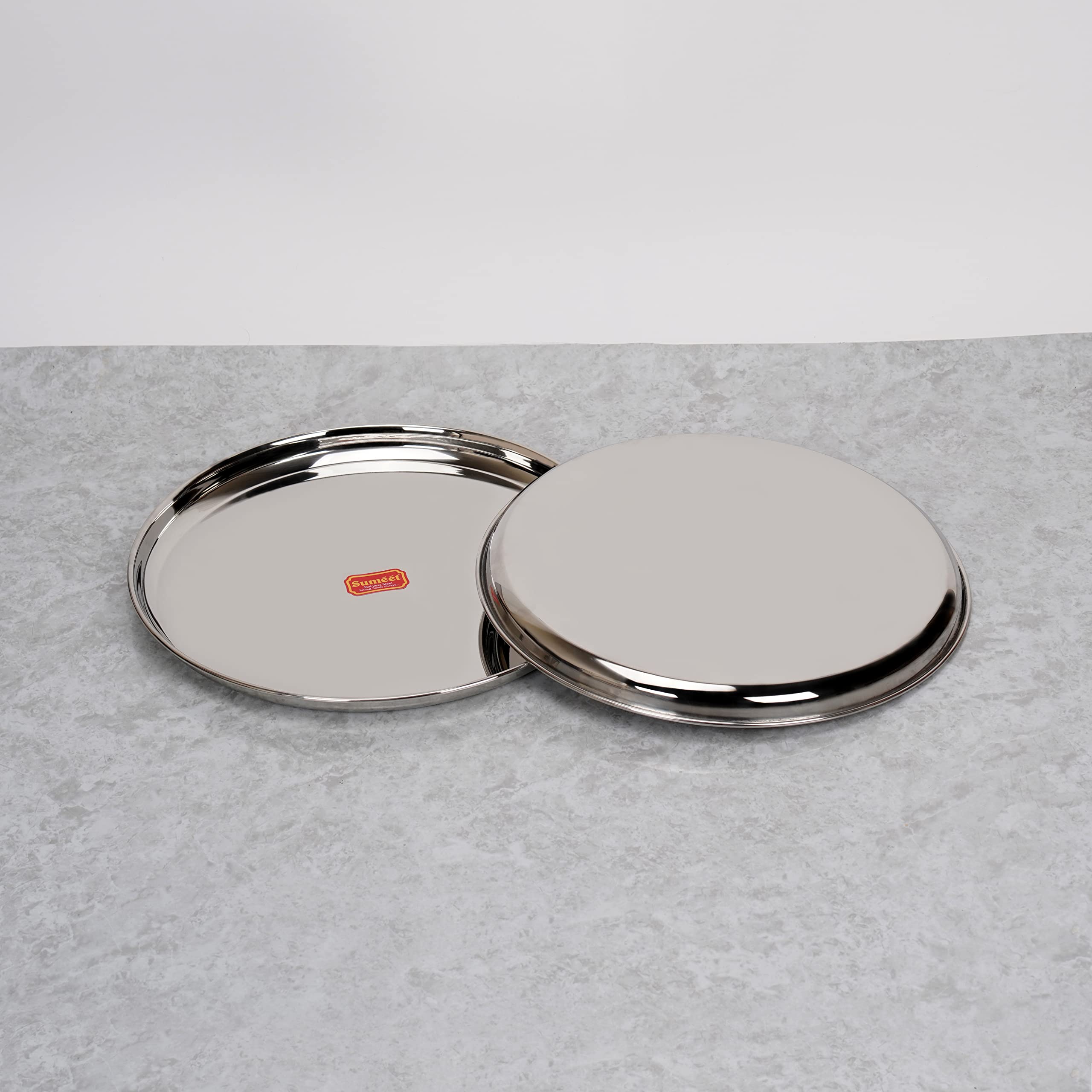 Sumeet Stainless-Steel Heavy Gauge Dinner Plates with Mirror Finish-32.3cm Dia, Set of 2pc, Silver